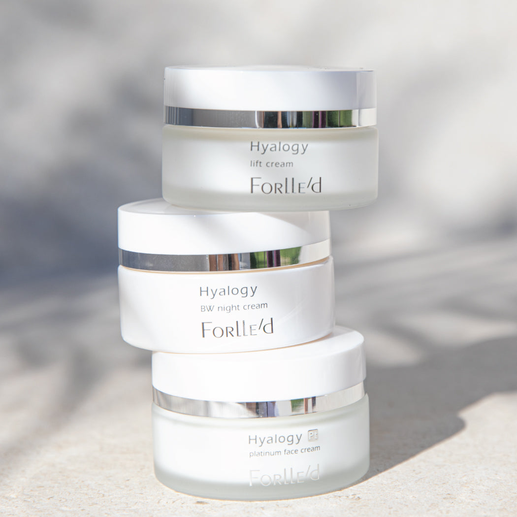 Hyalogy Platinum Face Cream. Jauninantis kremas su jonizuota platina ir Hyalogy platinum lotion odos priežiūros rinkinys Forlle&