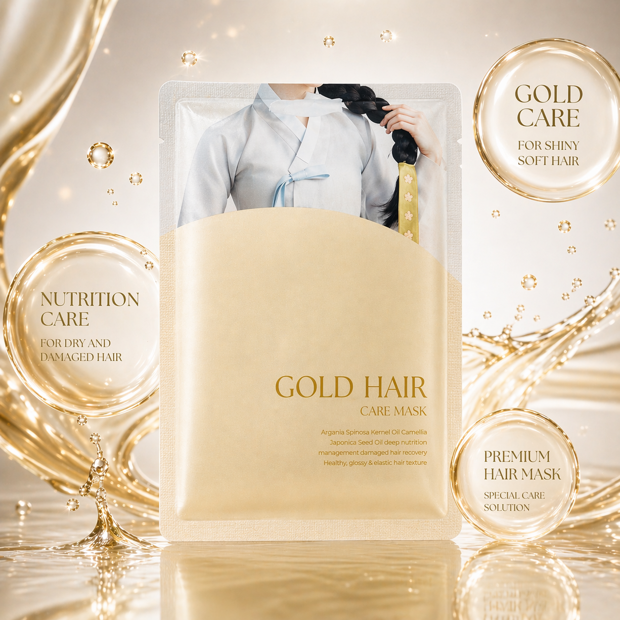 BEAUTY MOA Hair Care Mask Golden Wrap. Intensyviai maitinanti plaukų kaukė pažeistiems plaukams su keratinu, 5 vnt.