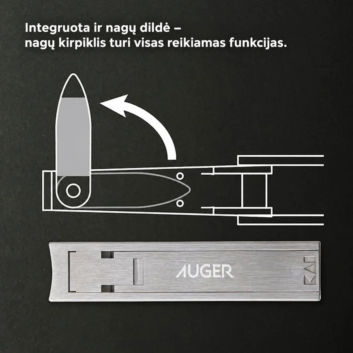 AUGER Nail Clipper Leaf. Nagų karpiklis-gnybtukas su dilde