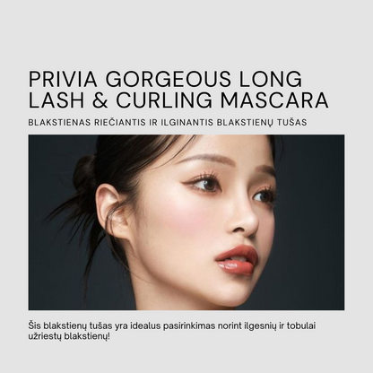 PRIVIA Gorgeous Long Lash &amp; Curling Mascara. Blakstienas riečiantis ir ilginantis blakstienų tušas PRIVIA