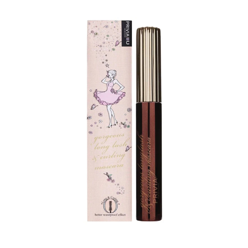 PRIVIA Gorgeous Long Lash &amp; Curling Mascara. Blakstienas riečiantis ir ilginantis blakstienų tušas PRIVIA