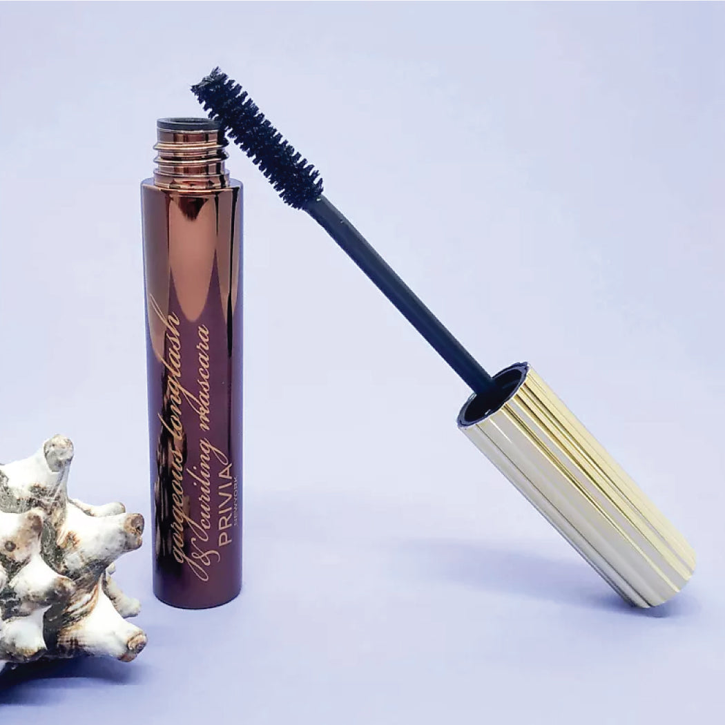 PRIVIA Gorgeous Long Lash &amp; Curling Mascara. Blakstienas riečiantis ir ilginantis blakstienų tušas PRIVIA