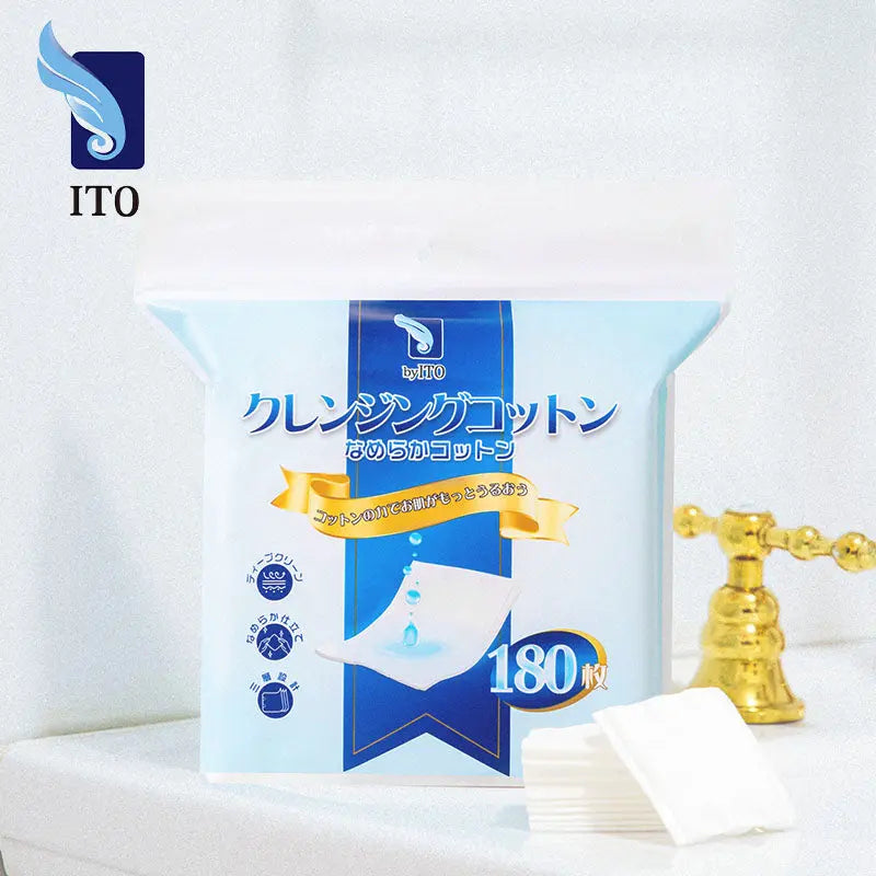 ITO Cleansing Cotton. Ypatingai švelnūs dvipusiai diskeliai-pagalvėlės veidui, 180 vnt.