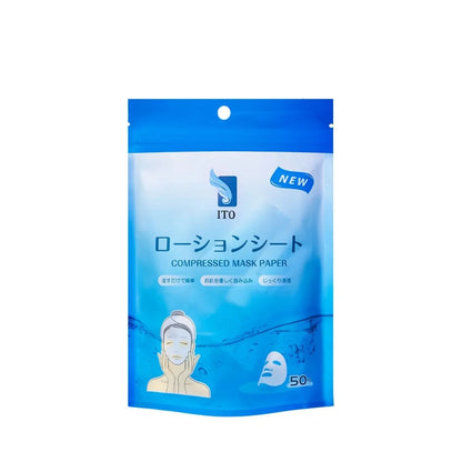 ITO Compressed Lotion Towels. Vienkartinės kompresinės kaukės sustiprinti losjono poveikiui, 50 vnt