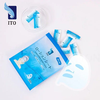 ITO Compressed Lotion Towels. Vienkartinės kompresinės kaukės sustiprinti losjono poveikiui, 50 vnt