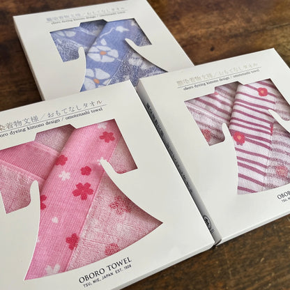 OBORO Omotenashi – trys skirtingų raštų rankšluosčiai kimono formos pakuotėse