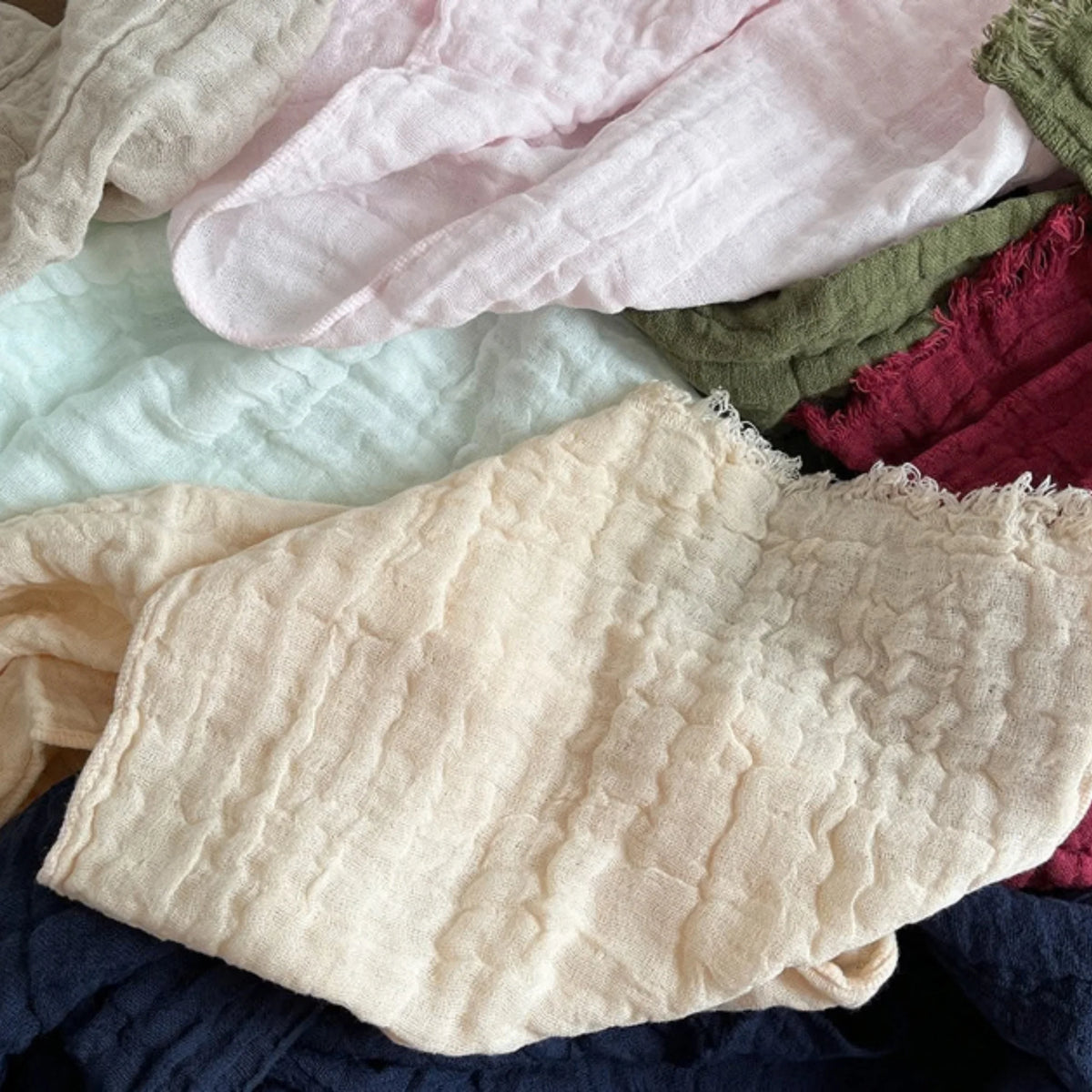 OBORO Smart Towel. Japanese 3-Layer Scarf with a Crinkled Texture